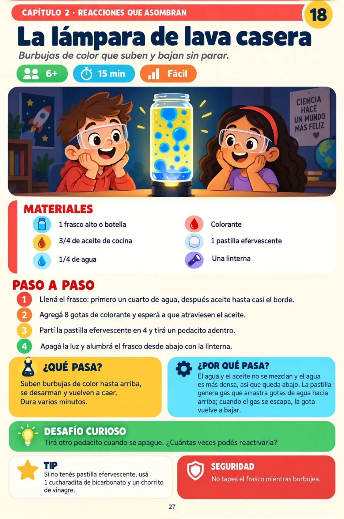 Página del experimento La lámpara de lava casera