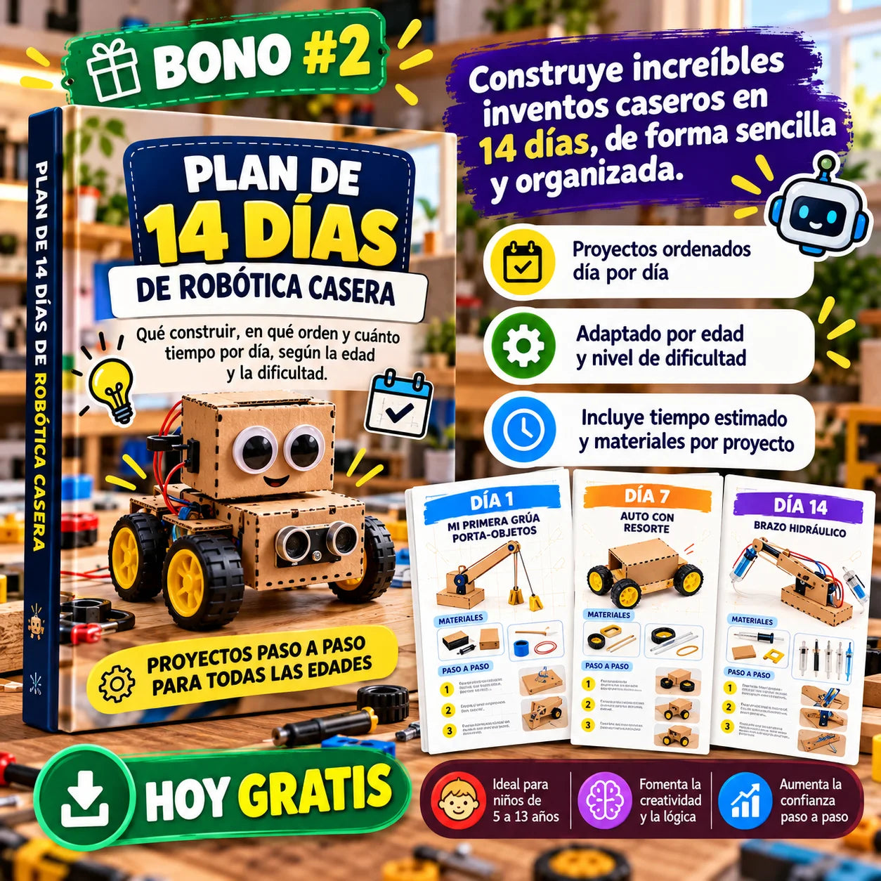 Plan de 14 Días de Robótica Casera
