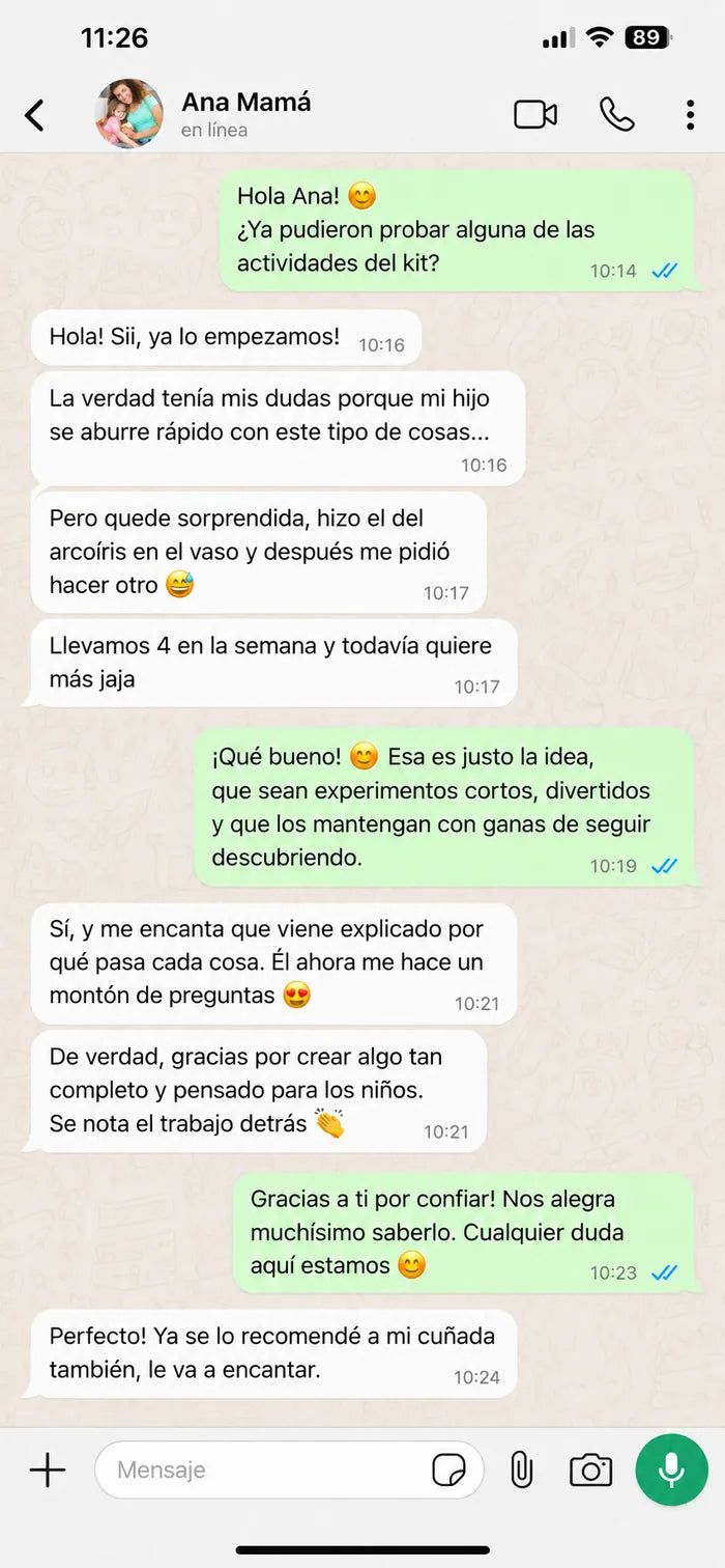 Conversación de WhatsApp con una clienta