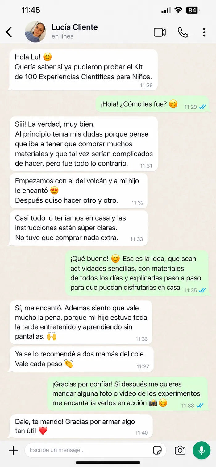 Conversación de WhatsApp con una clienta